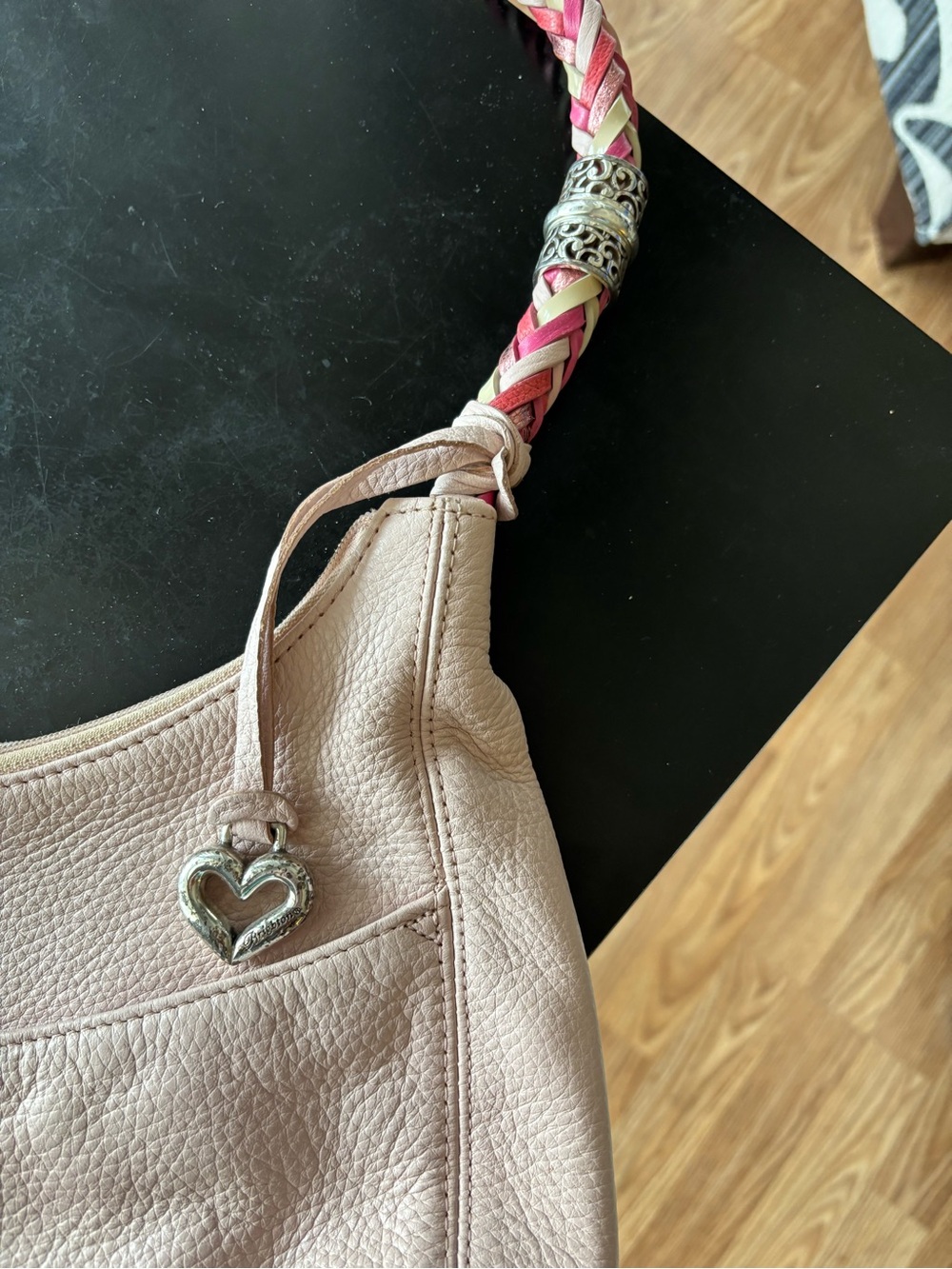 Brighton Pink Leather Shoulder Bag with Braided Strap - Picture 6 of 8